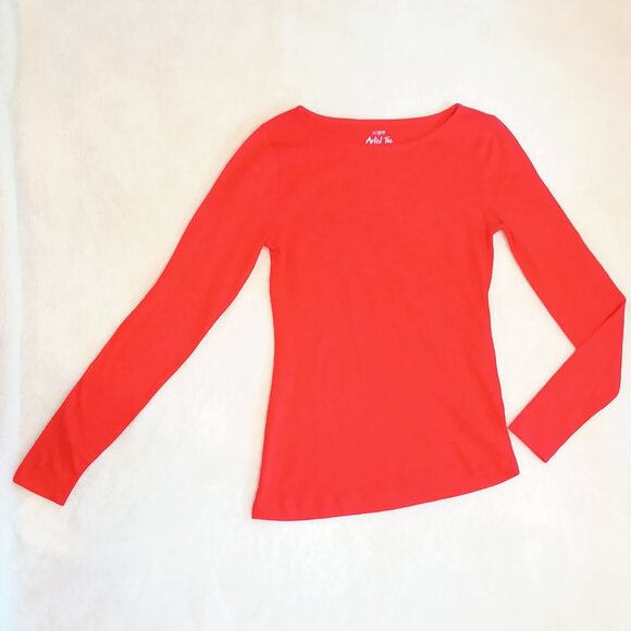 J. Crew Tops - J Crew Womens Artist Tee Bright Fire Red Long Sleeve Fitted Burnt Red Color Top❤